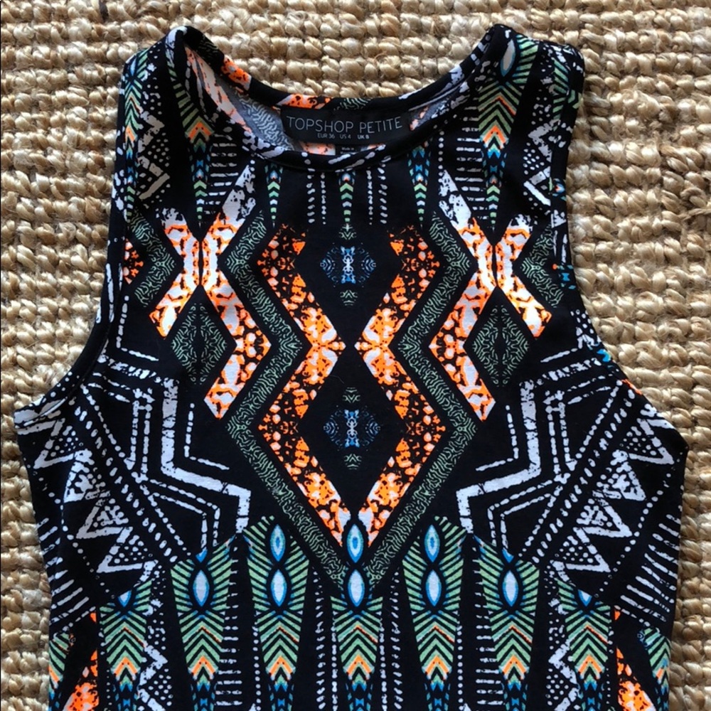 Topshop Petite Mini Dress Orange Blue Black US 4